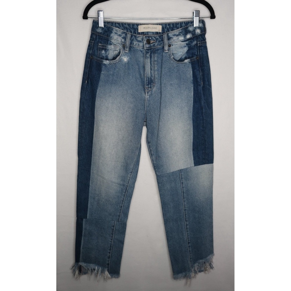 Hidden Jeans Colorblock Patchwork Straight Raw Hem Denim Jeans Women's 27 EUC